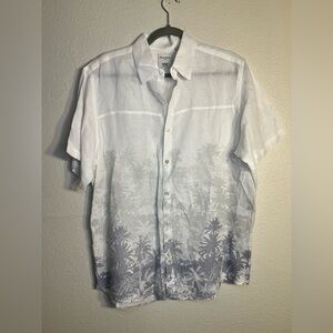 Baird Mcnutt Linen Murano Slim Fit 100% Linen Button Shirt L White Floral Print